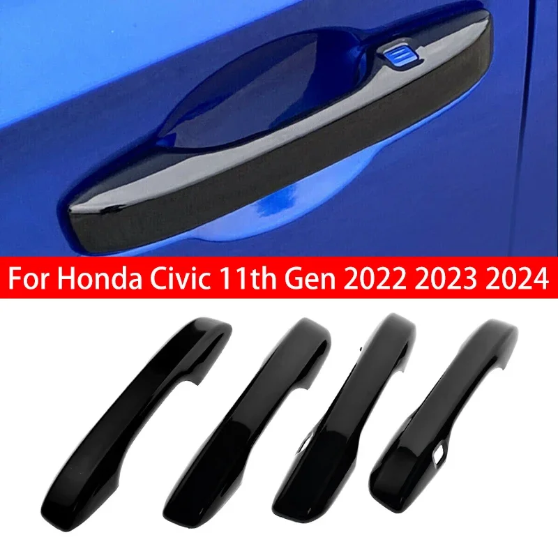 For Honda Civic 11th Gen 2022 2023 2024 Car Carbon Fiber Style Exterior Door Handle Moulding Cover Trim w/Keyless Entry Decor