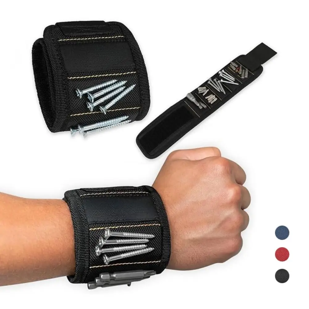 3-Row 6-Magnet Magnetic Wristband Black Powerful Magnet Tool Wristband Hook-and-Loop Strap Heavy Duty Magnetic Tool Holder