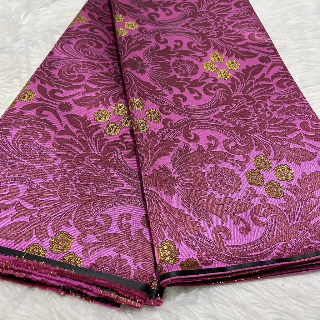 2026 Afrikaanse Luxe Multicolor Damask Stof 5 Yards Hoge Kwaliteit Modieus Bruiloft Feest Hoofddoek Hoed Outfits