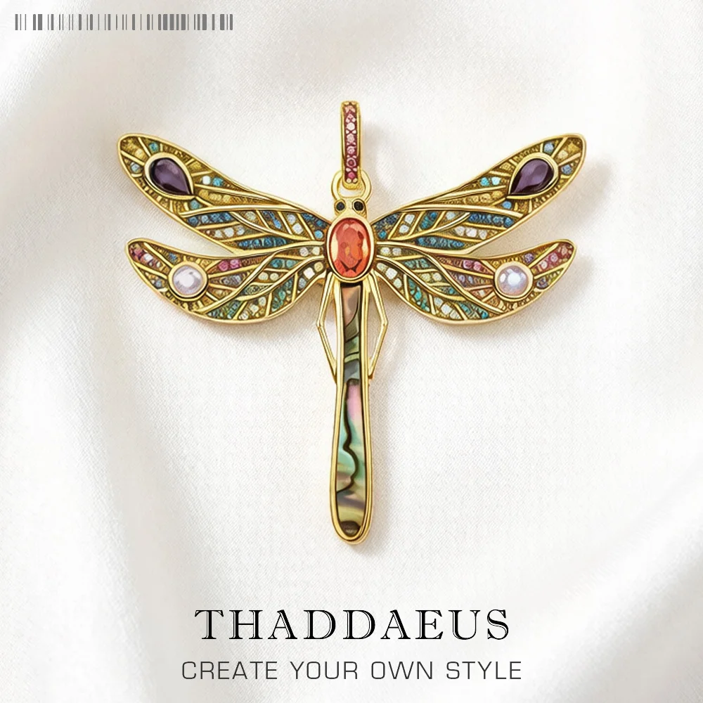 Pendant Golden Dragonfly,Spring Brand Jewelry Bohemia Playful 925 Sterling Silver Colourful Happy Gift For Women