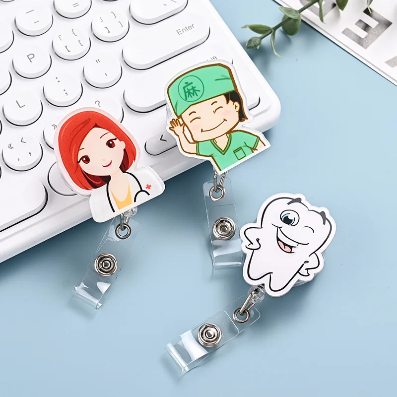 

Cartoon Badge Reel for Nurse Doctor Keychain Name ID Tag Clip Retractable Workig Permit Clips Bus Pass Card Badge Holder Reels