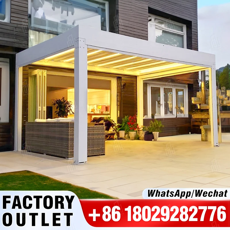 

Customized Sustainable Waterproof 8x8 Louvered Pure Aluminum Pergola Garden Gazebo Aluminium Motorized Electric Folding Louvered