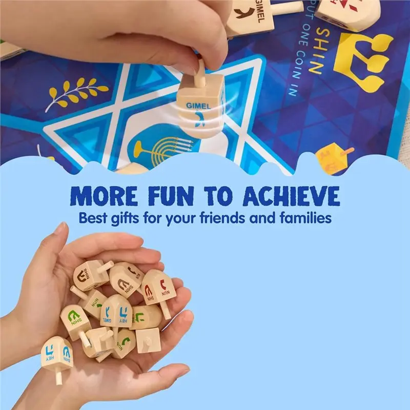 ABXE-For Family Activities Party Games Hanukkah Card Game 32 PCS Hanukkah Wood Dreidels Set, Wooden Dreidels