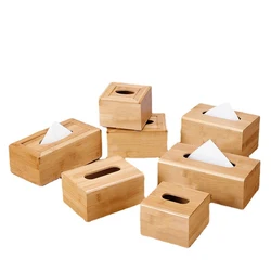 European-style Bamboo Tissue Box Square Rectangular Paper Box Restaurant Hotel Wooden Storage Box Living Room Decoration