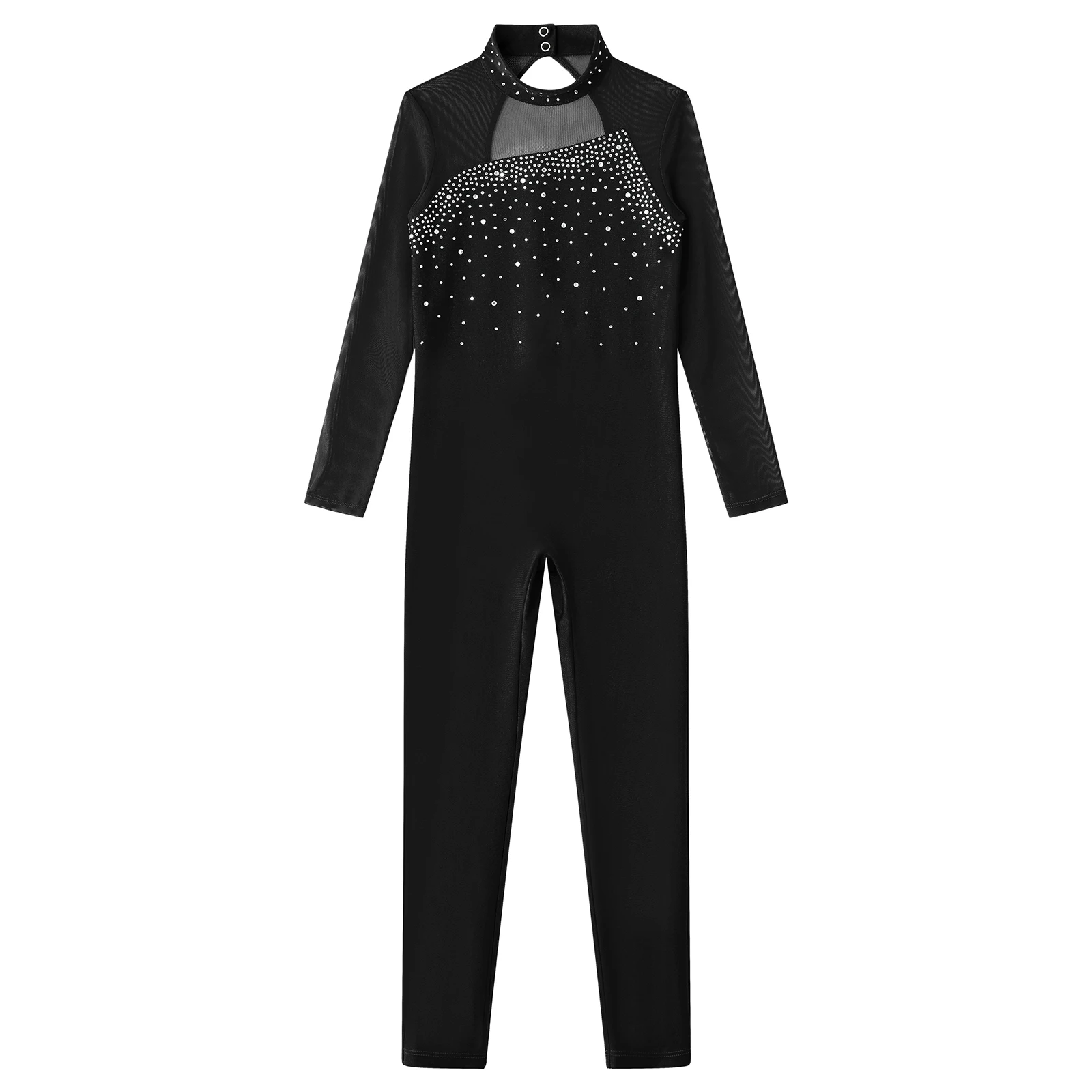 Teens Long Sleeve Gymnastics Jumpsuits Kids Shiny Rhinestone Skating Bodysuit for Girls Pants Children Ballet Dance Leotards