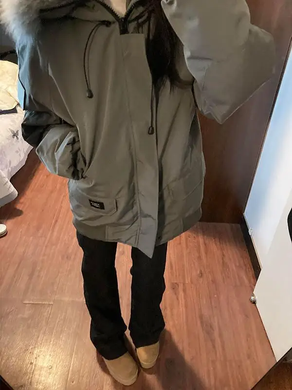 

2024 Winter Parka Coat Women American Style Hooded Thick Padded Cotton Jacket Trendy Casual Fashion Outerwear Tops