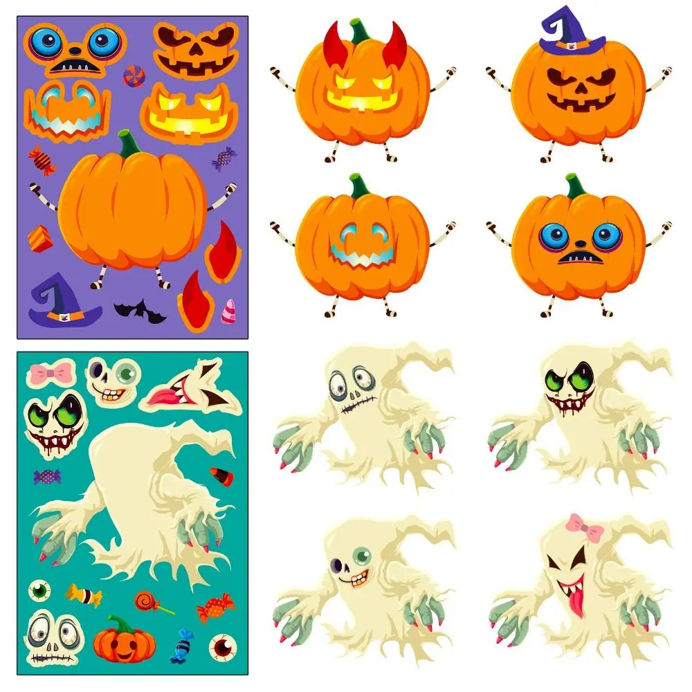 Make Your Own Devil Halloween Face Change Sticker DIY Sticker Toy Puzzle Toy Halloween Make a Face Sticker Dress Up