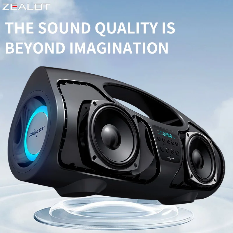 Alto-falante sem fio portátil para exterior ZEALOT P1 com microfone de karaokê Bateria de 7200mAh 40W de potência Tempo de reprodução contínua 10 horas.