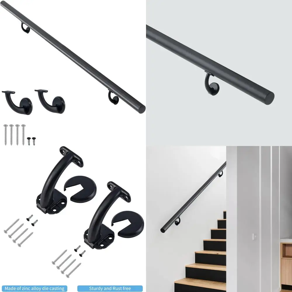 مجموعة درابزين سلالم داخلية حديثة من الألومنيوم بطول 5 أقدام مع دعامات من سبائك الزنك للسطح، والمنحدر، والدرج المثبت على الحائط، مناسبة لإعادة الإعادة #1