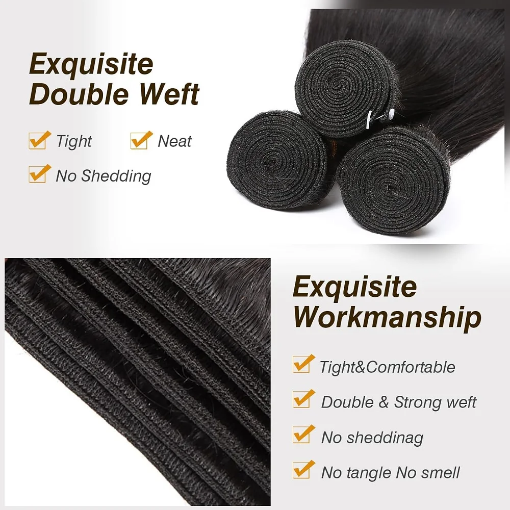 YEORING ストア 12-32 インチ実体波人毛バンドル 10A ブラジル生毛 3 4 バンドル 100% 人毛エクステンションナチュラルカラー