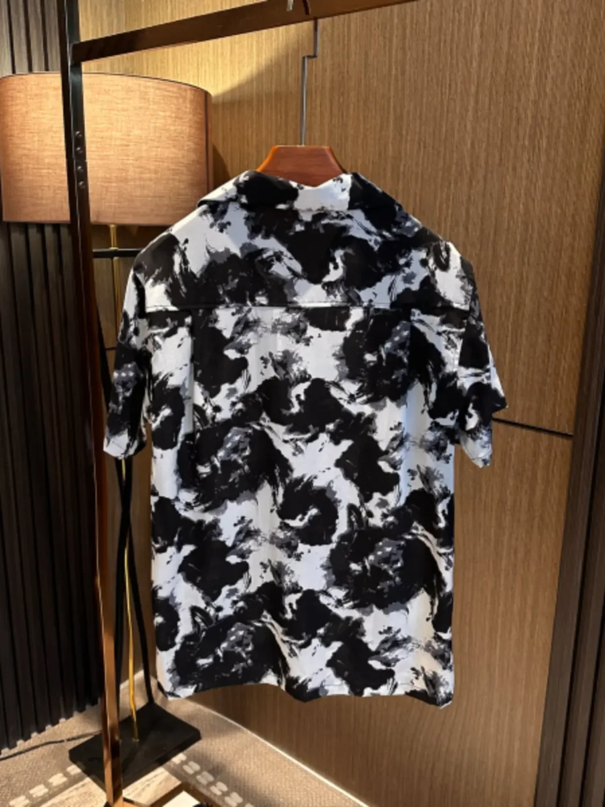 Double wrinkle anti-wrinkle process high-end mulberry silk Cuban collar loose trend shirt set
