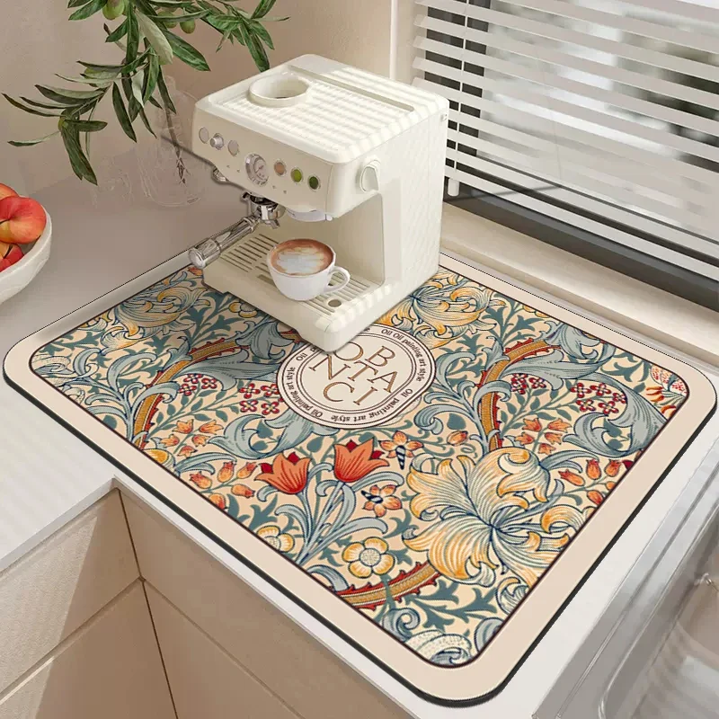American Retro Diatomite Kitchen Countertop Drying Mat, No‑Wash Absorbent Mat for Tableware, Coaster, Tea Table & Bar Counter
