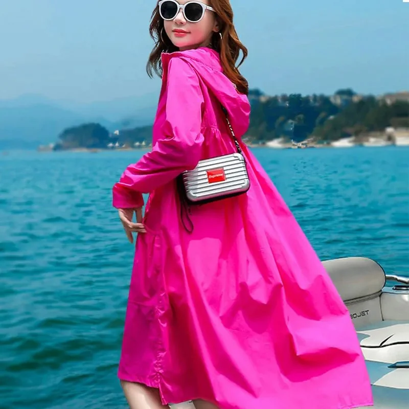 2025 Summer Korean Joker Sunscreen Women\'s Jacket Coat Loose Long Sun Protective Clothing Ice Silk Thin Coat Female Windbreakers