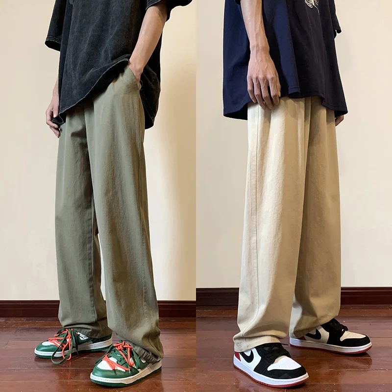 

Men's Straight Leg Casual Pants 2023 New Style Loose Fit Trendy Long Trousers Autumn Cotton Color Youth Active Style