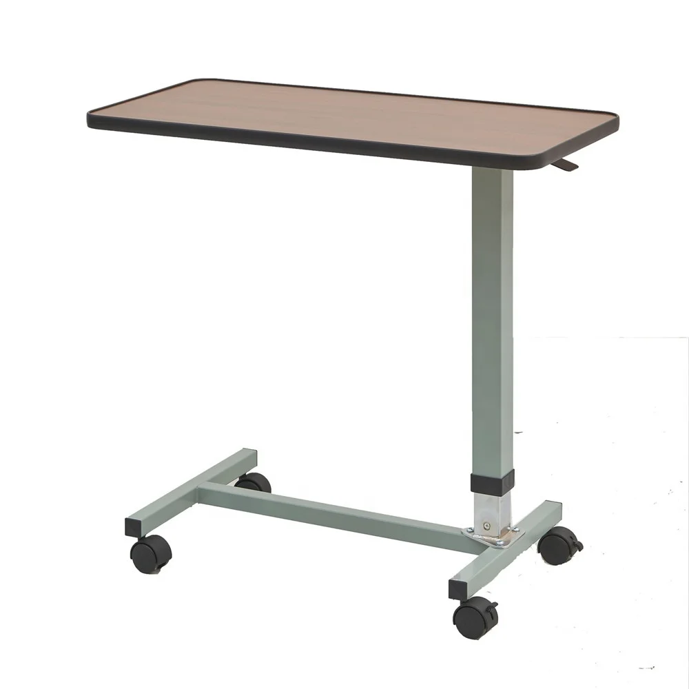 2026.Sturdy Overbed Table Wooden Steel Frame Hospital Equipment Bedside Movable Dinning ABS Overbed Table With Wheels