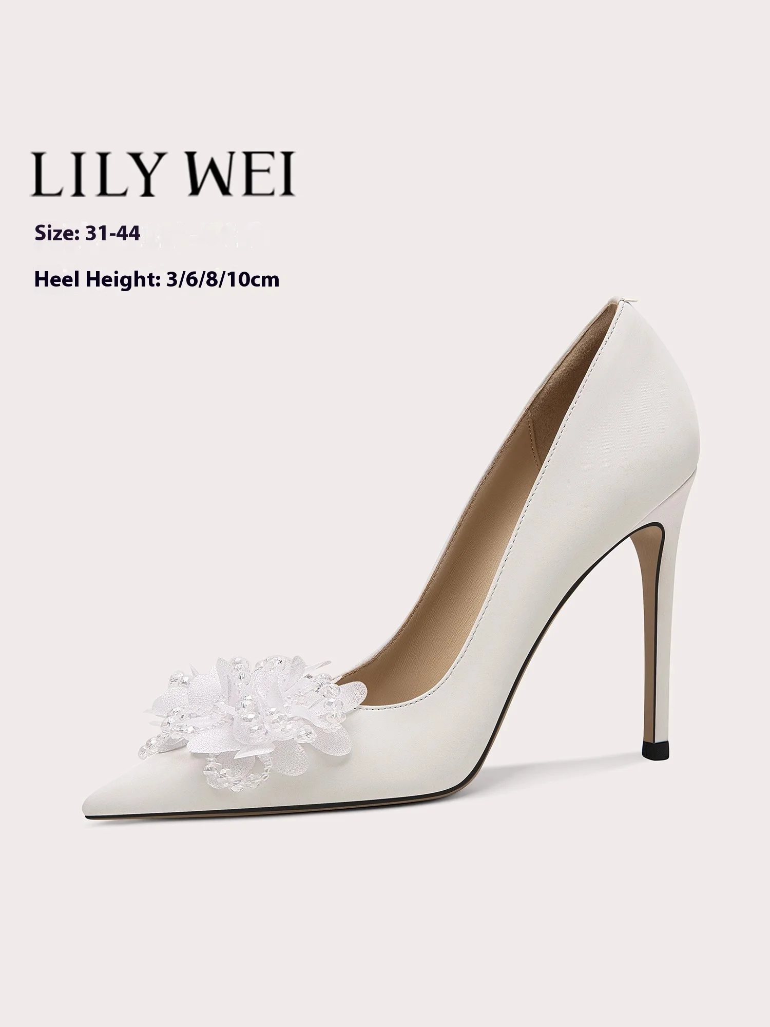 

Stilettos spring new pointed shallow leather beased lace wedding shoes banquet large size small size low-heeled women's shoes