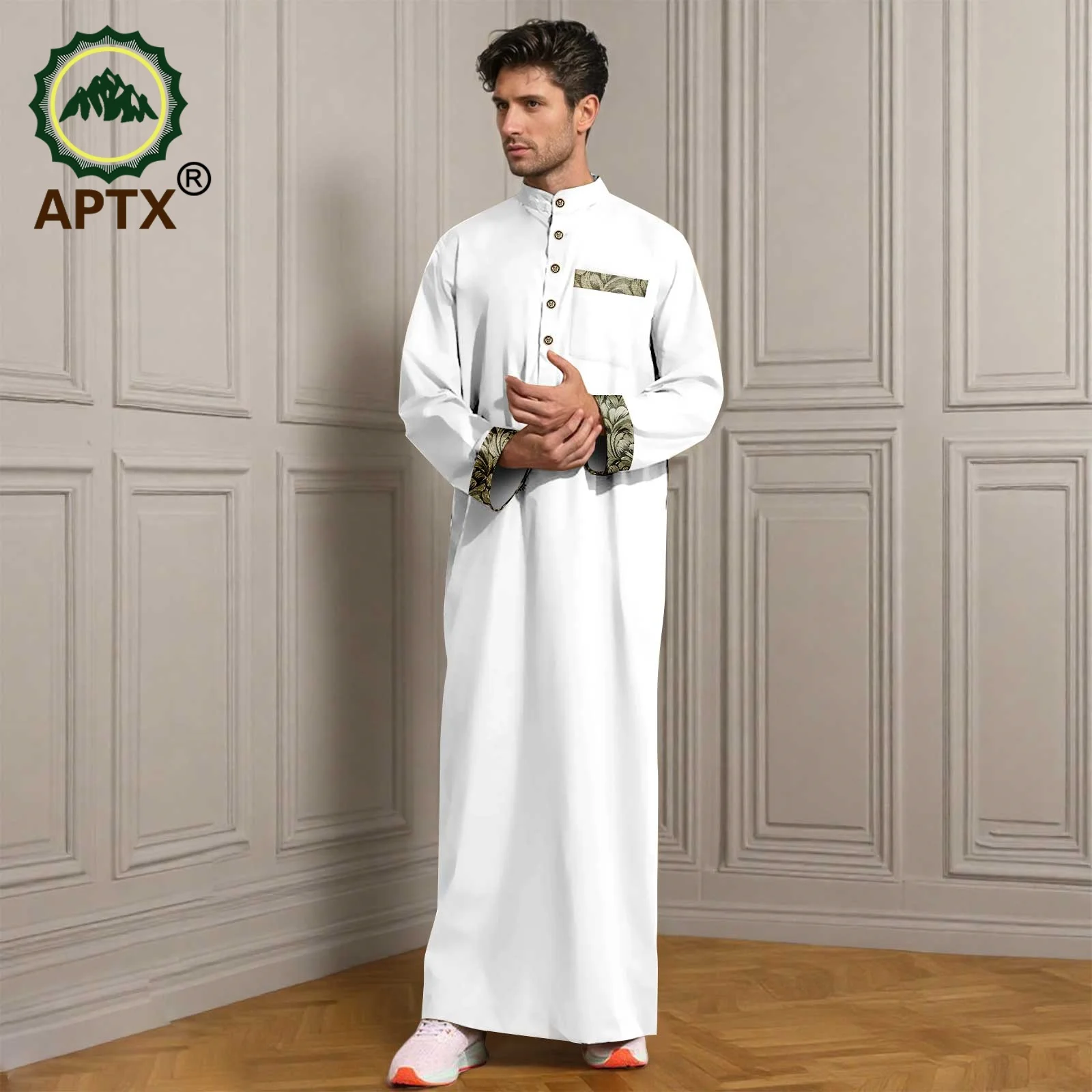 APTX Muslim Men Robe Abaya Set Long Sleeve Embroidery Casual Festival Middle East Arab Clothes 2514014