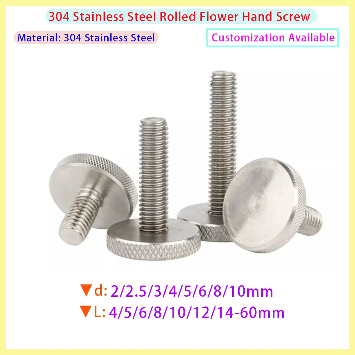 304 Stainless Steel Flat Head Manual Tightening Curtain Wall Glass Finger Screw Bolt M2 M2.5 M3 M4 M5 M6 M8 M10