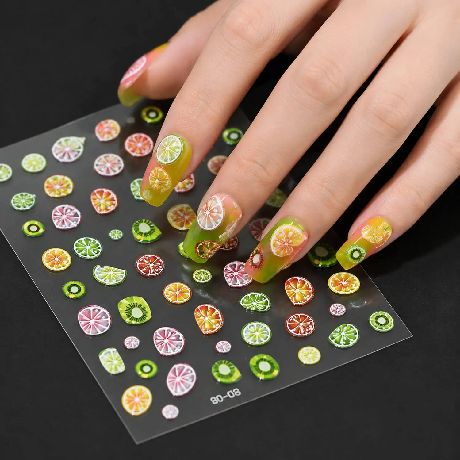 1Pc 3D Relief Fruit Slices With Fitted Edge Nail Sticker Assorted Summer Colors Nail Decal Fun Vibrant Styles Fruit Nail Slider