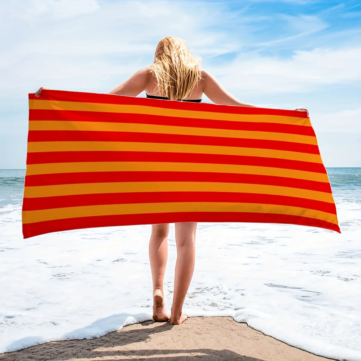 Minimally Striped Beach Towel, Ultra-fine Fiber Quick Drying Absorbent Towel, Beach Swimming Vacation Beach Towel