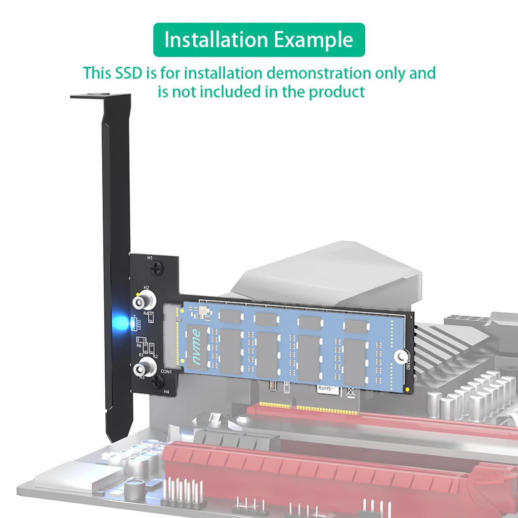 For M.2 NGFF PCI-e SSD to PCI Express 3.0 x4 Host Adapter Card Support M.2 Key M PCIe (NVMe or AHCI) Card Type 2242 2260 2280