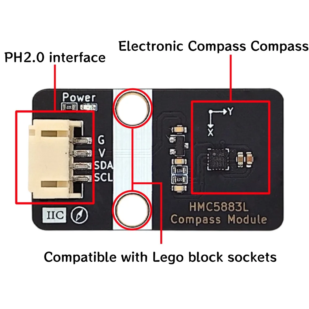 QMC5883L 3‑Axis Digital Compass Module I2C Interface High Accuracy 1° 16‑bit ADC 0.2μT Resolution for Arduino/ESP32/micro:bit