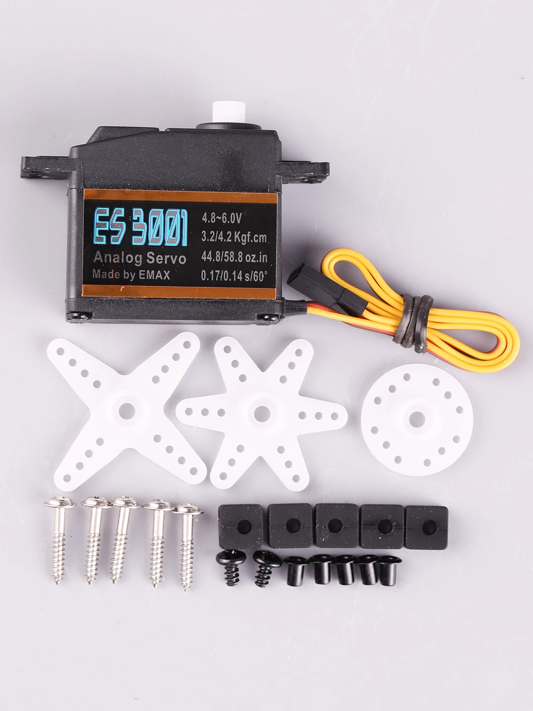 EMAX-Servo analógico padrão para helicóptero RC, engrenagem de plástico, barco, avião, ES3001, 4.8-6.0V, 43g