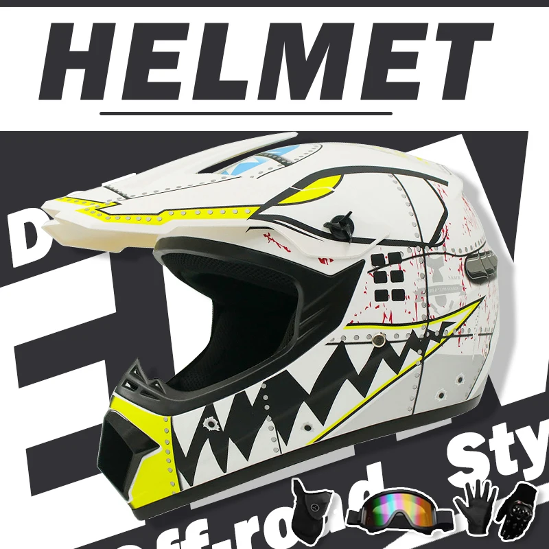 Motocross and Off-Road Helmet Set - Extreme Youth Challenge Full Helmet, Goggles, Gloves, and Protective Gear