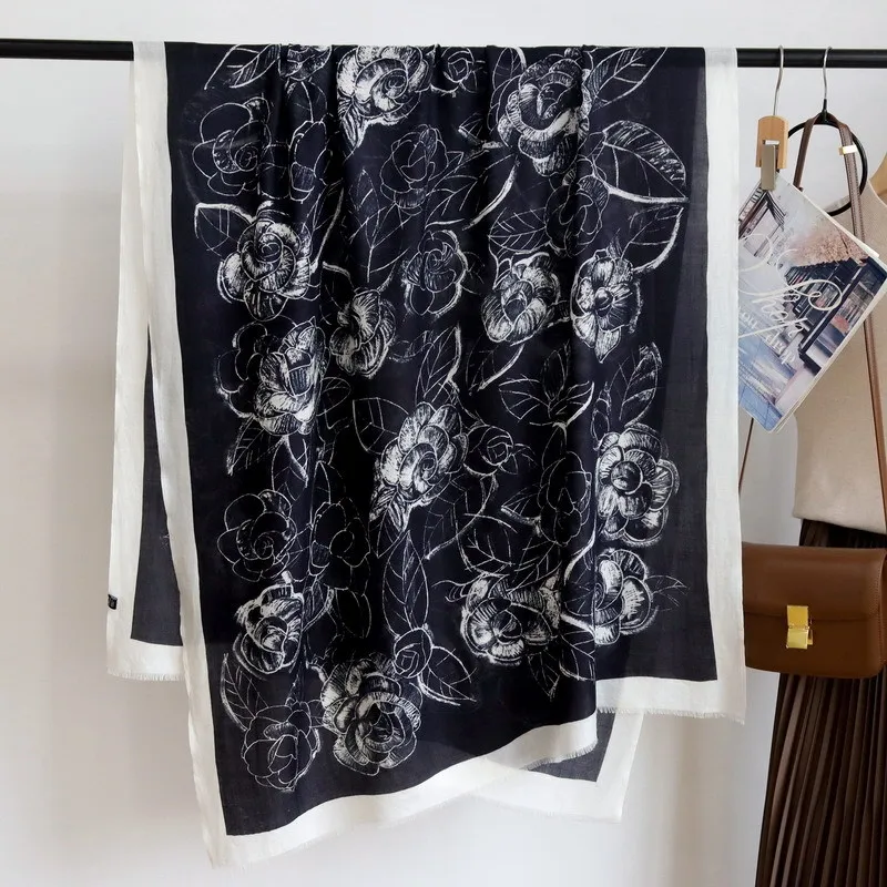 Camellia Long Pashmina Tassels Cashmere Luxury Designers Big Shawls Women Large Neck Accessories Lover Gift 200CM 100CM