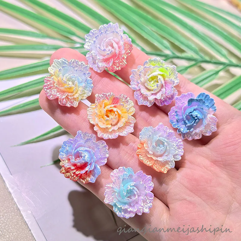 100PCS Gradient Color Resin Flower 20MM DIY Handmade Material Phone Case Earnail Hair Clip Accessories Home Decoration Crafts