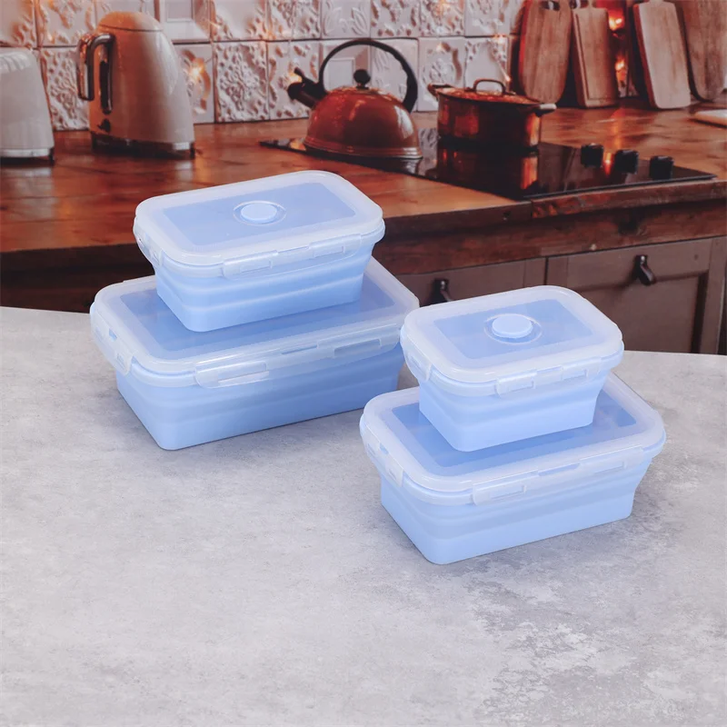 Collapsible Silicone Food Storage Container Set with Lids Microwaveable Freezer Dishwasher Safe BPA Free SiliconeBento Lunch Box