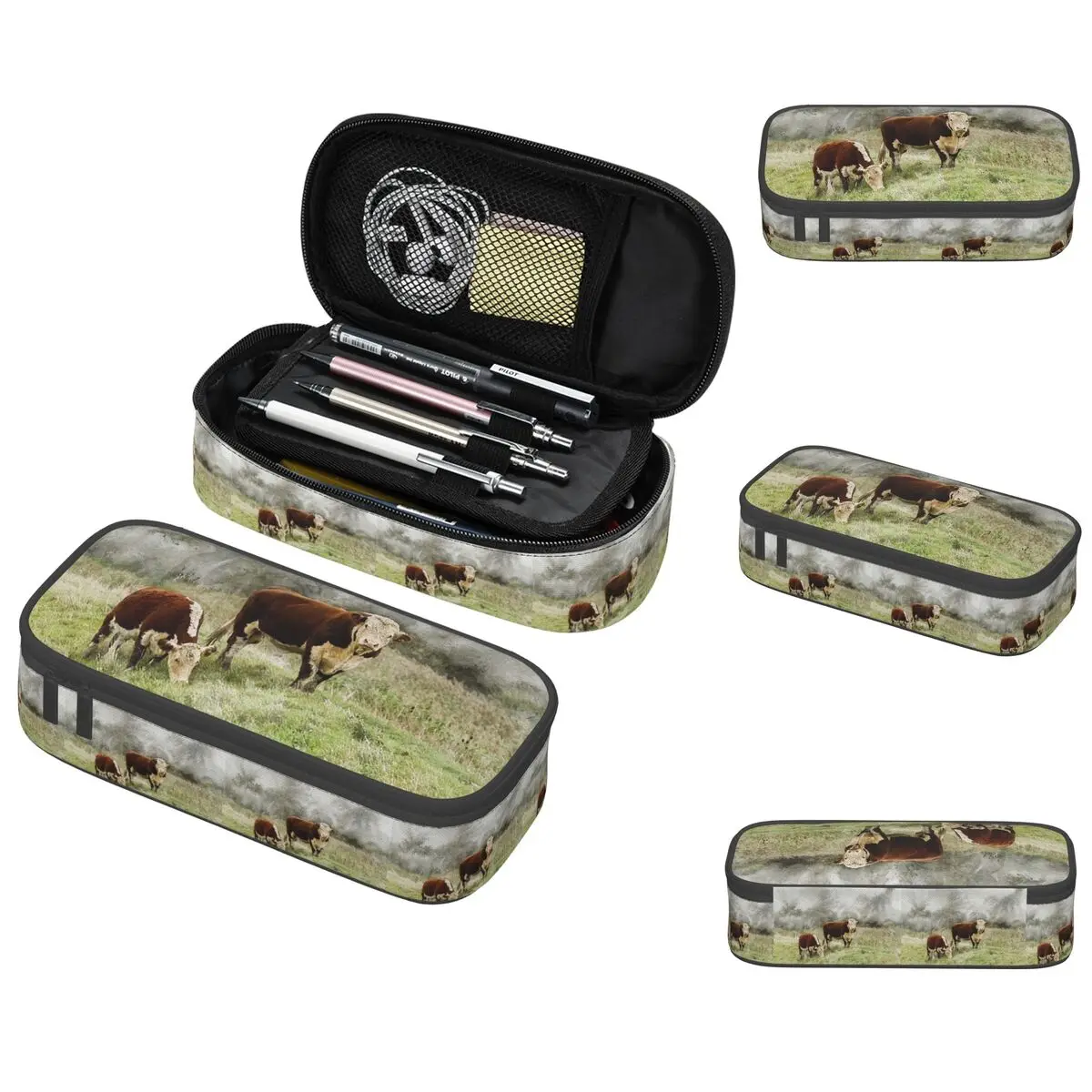 Hereford Federmäppchen mit Stier und Kuh-Aquarell-Fotografie für Kinder, Schule, Stiftbox, Bleistiftbeutel, Schreibwarenbedarf, Stifthalter-Tasche