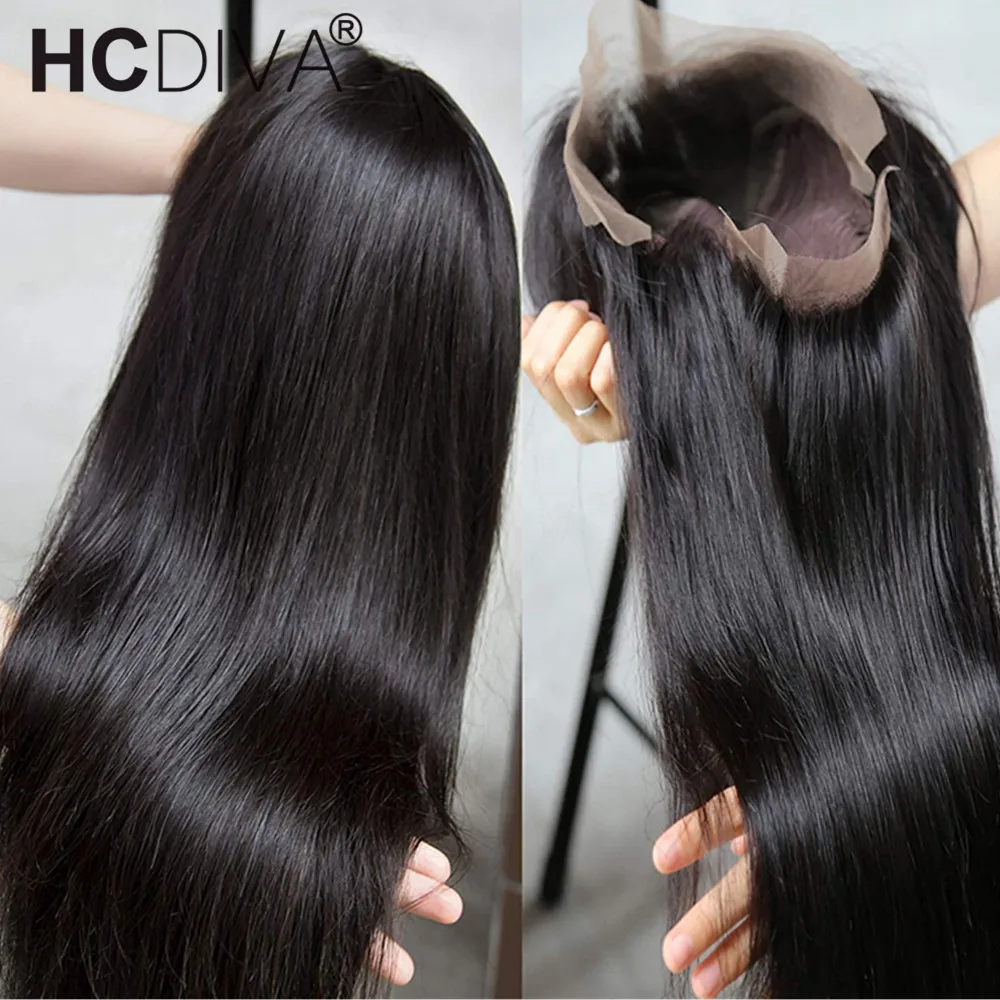 

34inch Peruvian Straight Lace Front Human Hair Wigs 250% Density Pre Plucked Transparent Lace Front Wigs 13x6 Lace Frontal Wigs