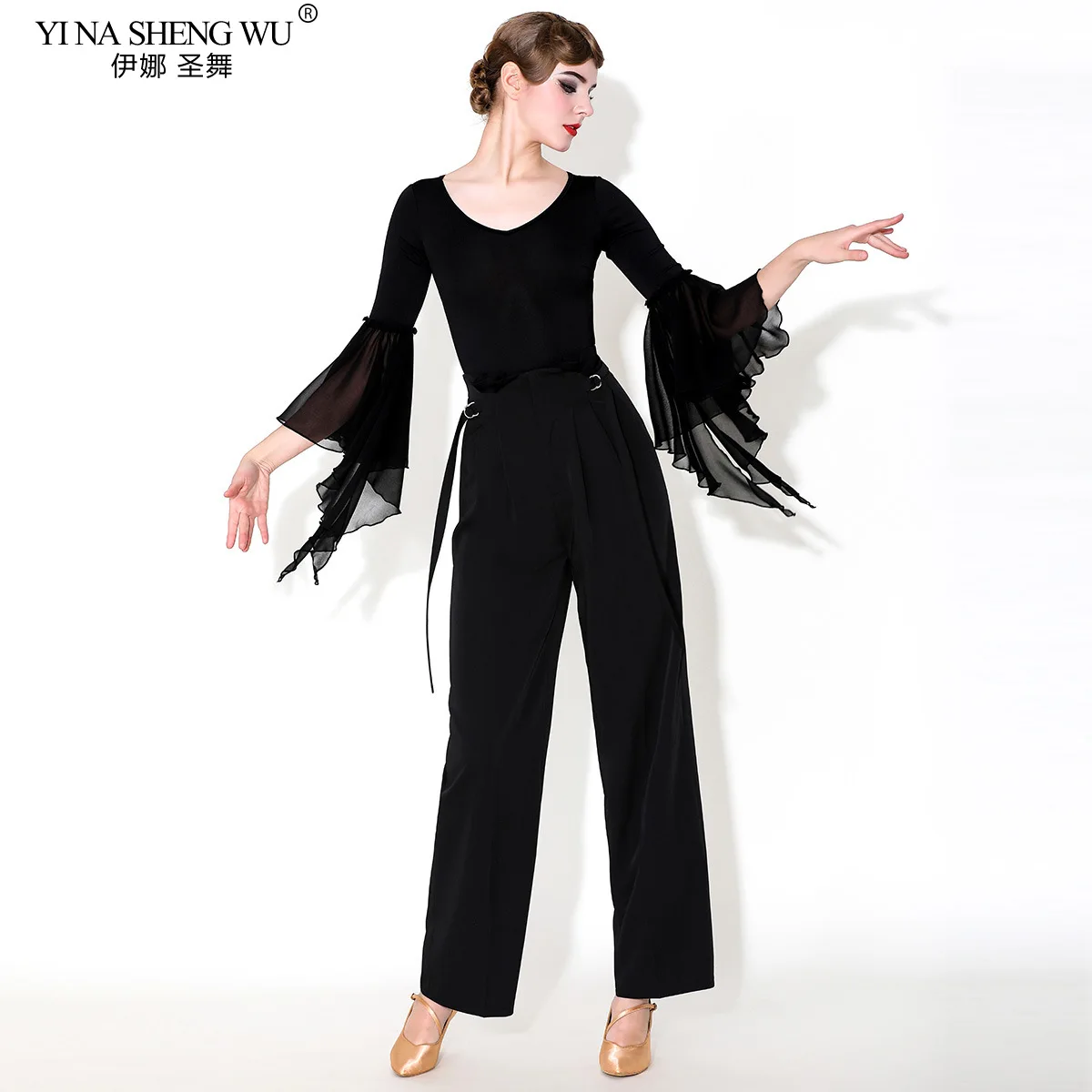 New Long sleeved Waltz Blouse Costumes Women Performance Modern Dance Clothes Bodysuit Ballroom Latin Dance Leotard Tops