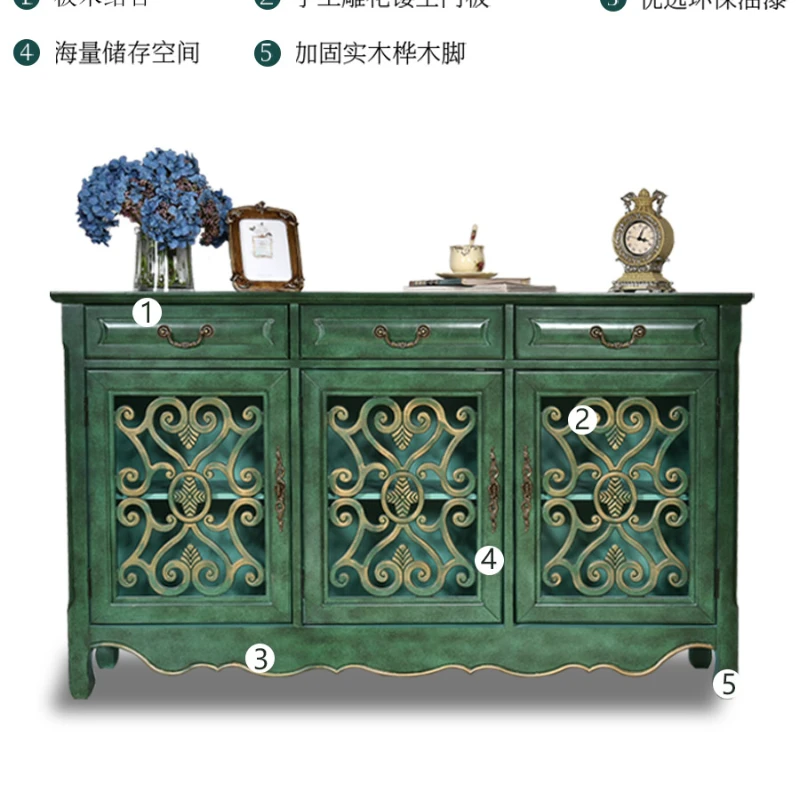 Yhl Furniture Entrance Cabinet Mediterranean Style Storage Living Room Solid Wood Retro Integrated Sideboard Cabinet