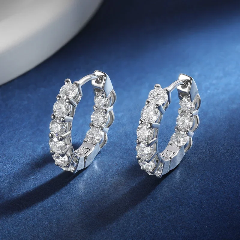 TBCYD 3mm 1.8cttw D Color Moissanite Hoop Earrings For Women S925 Silver Diamond Ear Buckle Luxury Hoops Classic Fine Jewelry