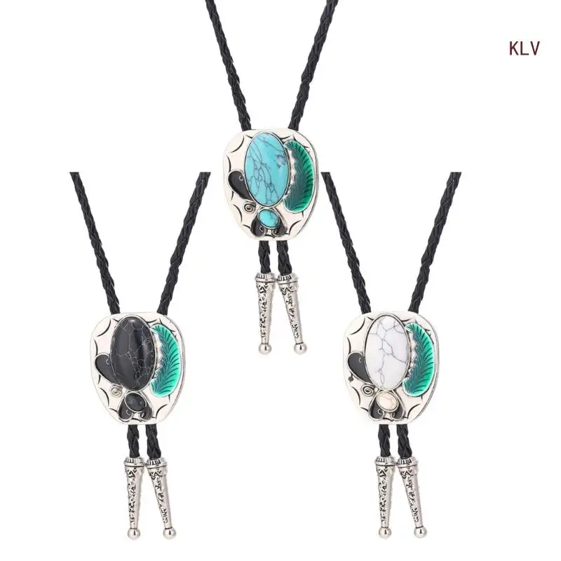 

Gemstones Pendant Bolo Tie for Male Women Bridegroom Wedding Necklace Evening Party Cowboy Necktie for Shirt Decors