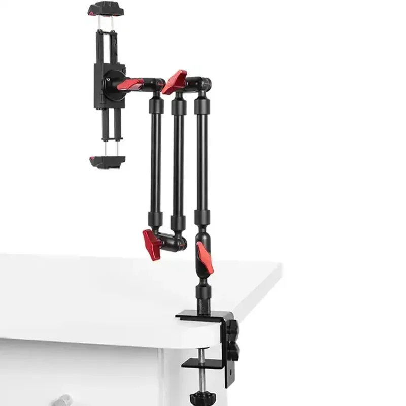 Foldable 3 Arms With Big Clip Cell Phone Holder Cantilever Bracket for Smartphone Camera Universal Desktop Live Streaming Holder