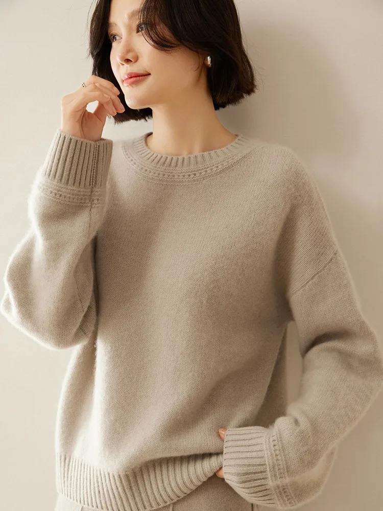 

Choice Women 100% Cashmere Sweater Mock Neck Pullover Autumn Winter Simple Basic Cashmere Knitwear Soft Warm Loose Clothing Tops