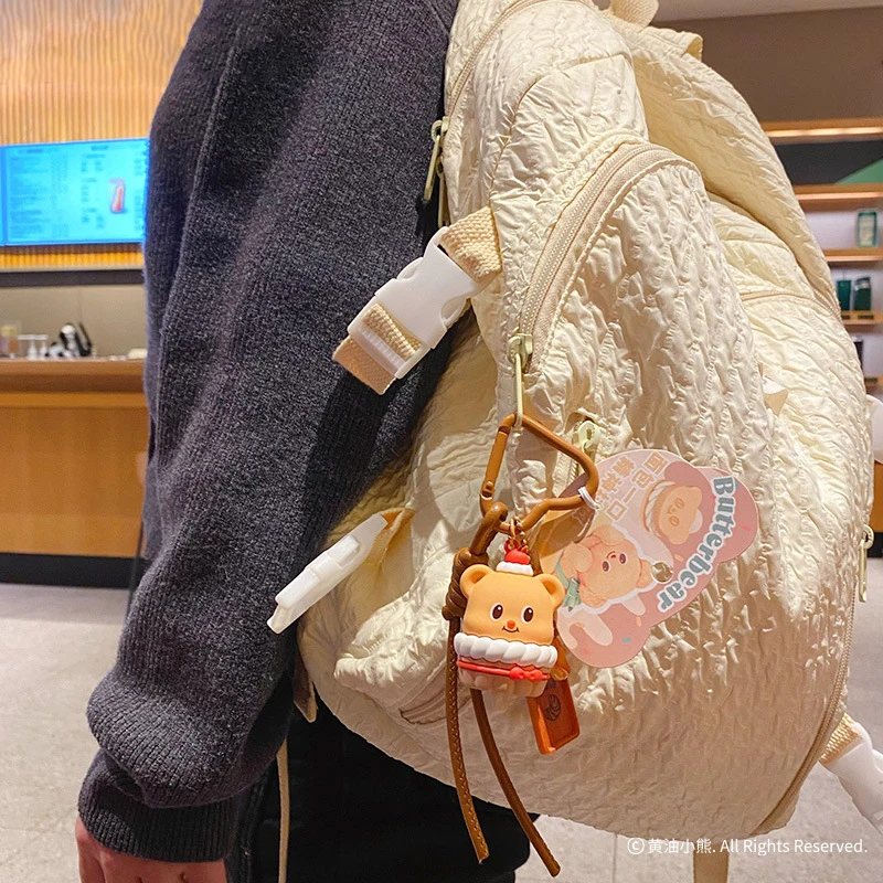 Cartoon Butter Bear diy Gourmet Series Toast Bread Sandwich Biscuit Key Chain Cute Dessert Cake Caramel Cheese Bear Keychain Bag