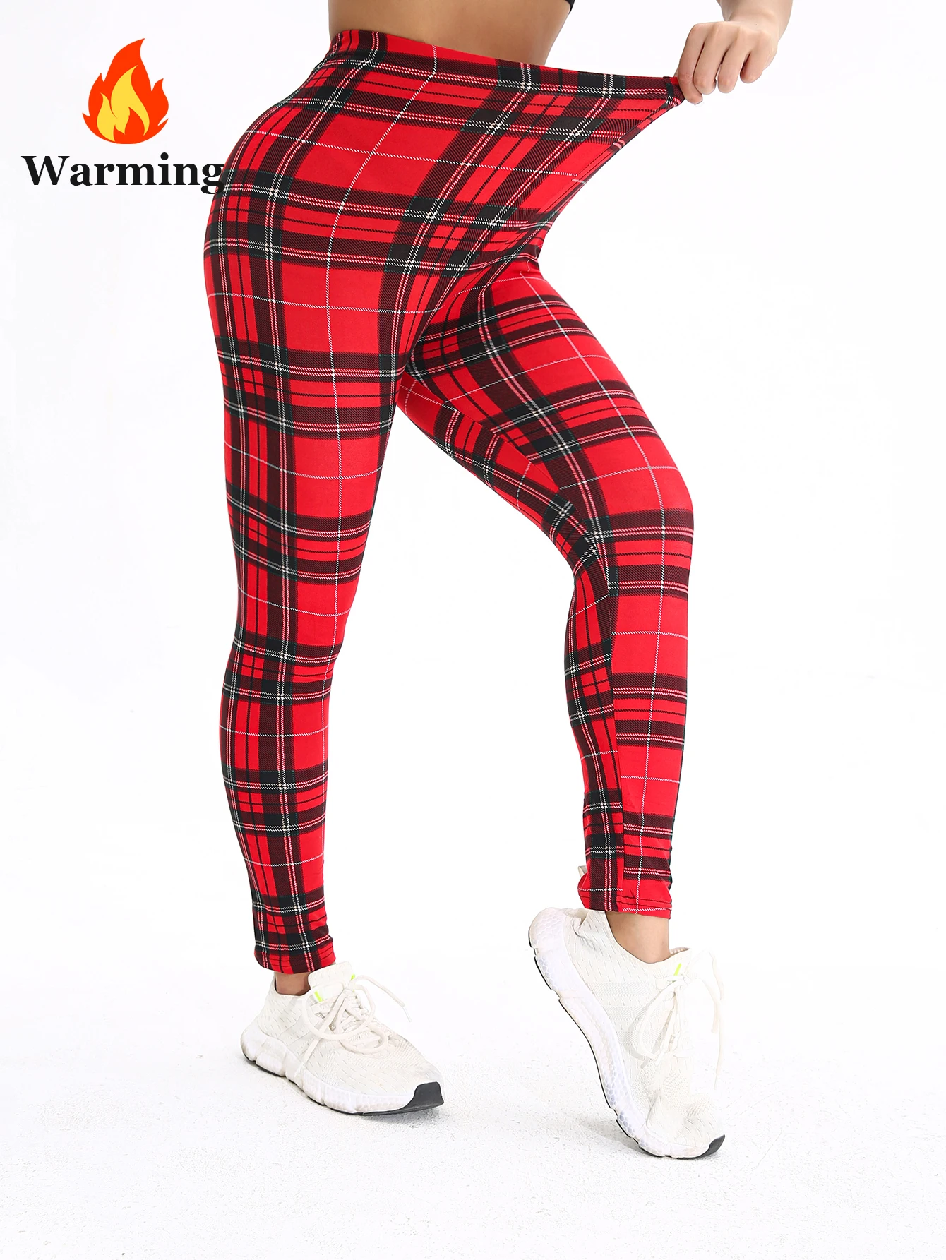 Otoño Invierno 1 paquete de mallas ajustadas sexis gruesas de felpa a cuadros rojos para mujer pantalones deportivos informales elegantes para Fitness y Yoga