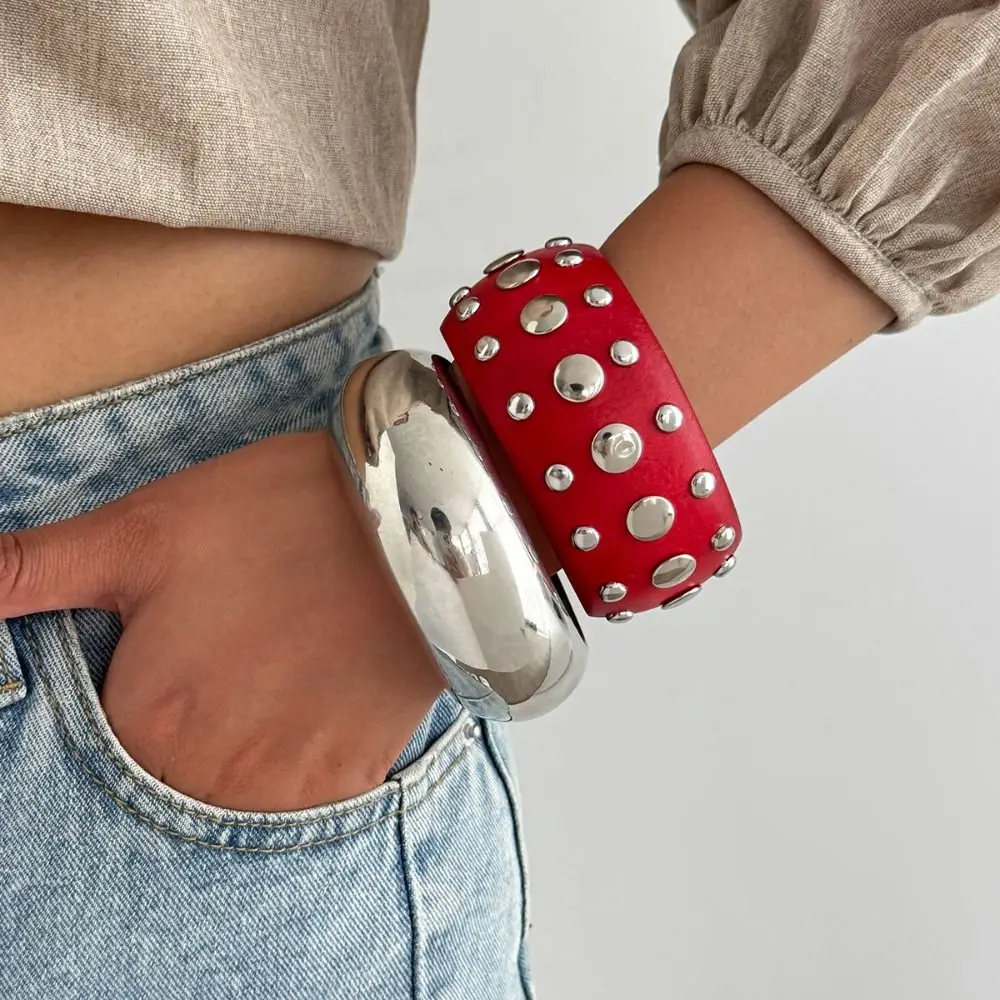 Bohemian Rivet Bracelet Wide Smudging Wooden Bangle Vintage Europe American Style Irregular Geometric Bracelet Decoration