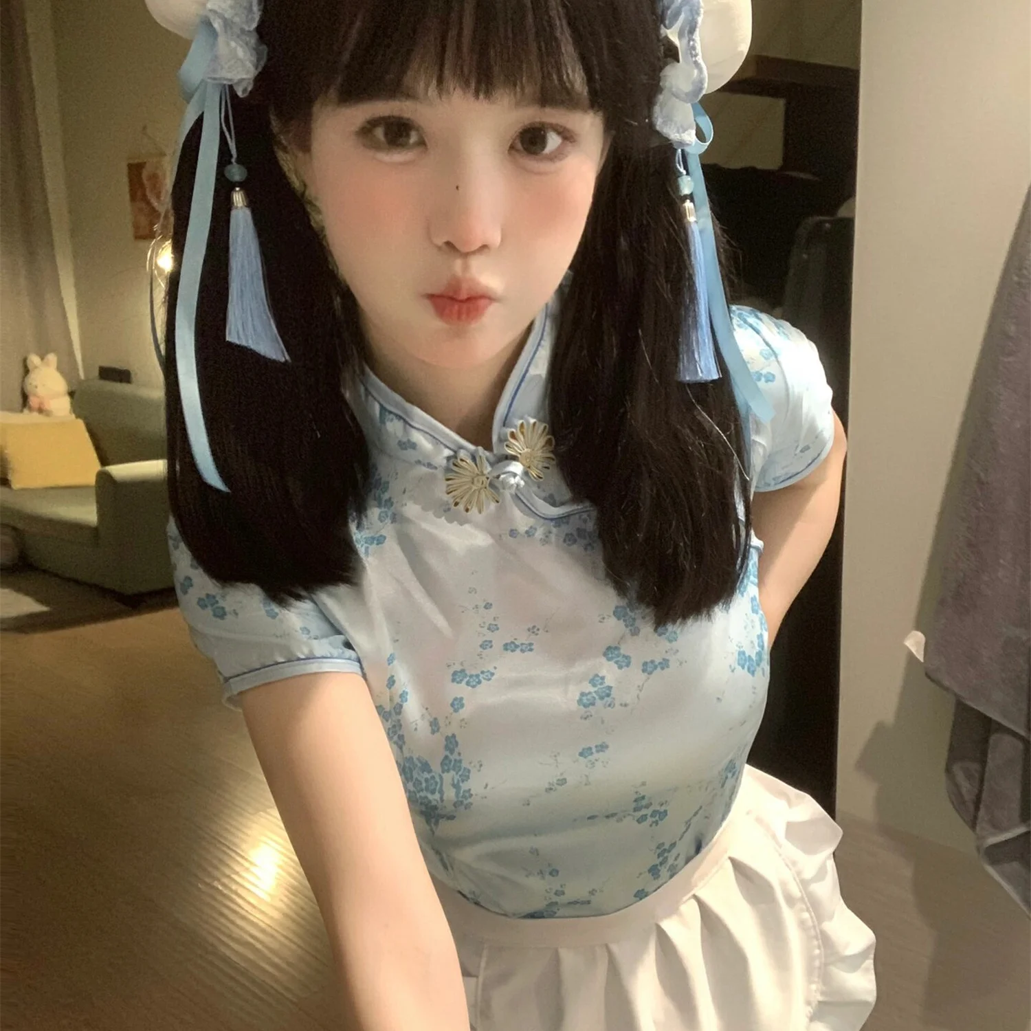 فستان تشيونغسام جديد بالطراز الصيني، زي تنكري للهالوين وعيد الميلاد، تنورة خادمة ناعمة للفتيات، تشيونغسام قصير للارتداء اليومي #3