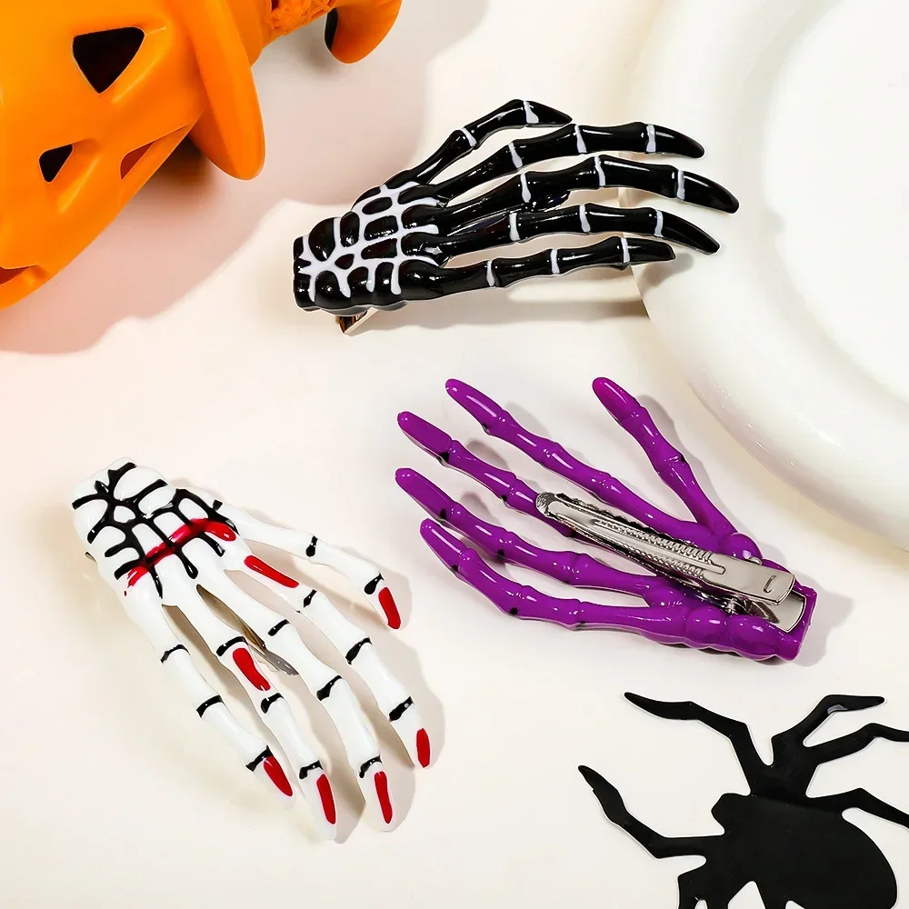 7cm 1PC Halloween Skull Palm Hair Clip Personalized Funny Women's Hair Clip Side Clip Holiday Party Hair Accessory Girl Gift