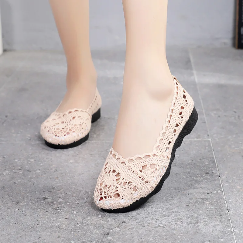 Zapatos de pescador de malla transpirable para mujer, zapatos planos de suela suave, guisantes, 2023