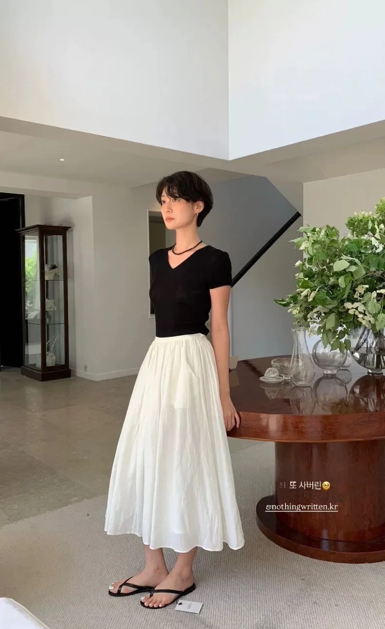 

PREON Белая плиссированная юбка с высокой талией, универсальная длина, варианты повседневной юбки трапециевидной формы из смеси хлопка и льна для поездок на работу