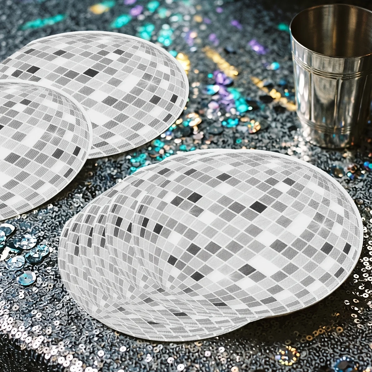 20 Stück Silberne Discokugel-förmige Papierservietten Musik-Themen-Party Tissue Retro Tanzparty Einweg-Servietten Geburtstagszubehör