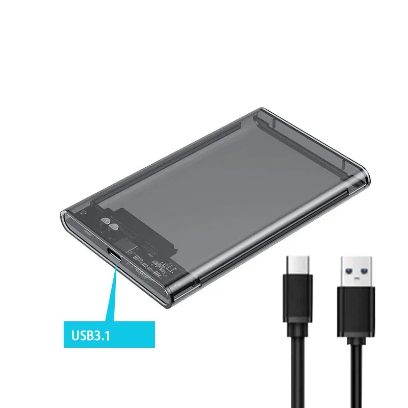 2.5'' External Hard Drive Enclosure, 6Gbps USB C 3.1 Gen 2 to SATA 3 Tool-Free Clear External Hard Drive Case For 9.5mm SSD HDD