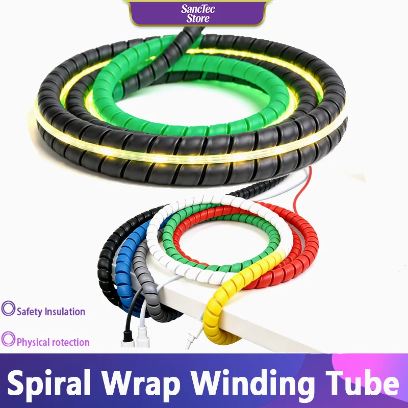 

3/5/10m Cable Wrap Sleeve Cover Tubing Pipe Wire Protector Line Organizer Flexible Spiral Winding Tube Black Diameter 8mm~35mm