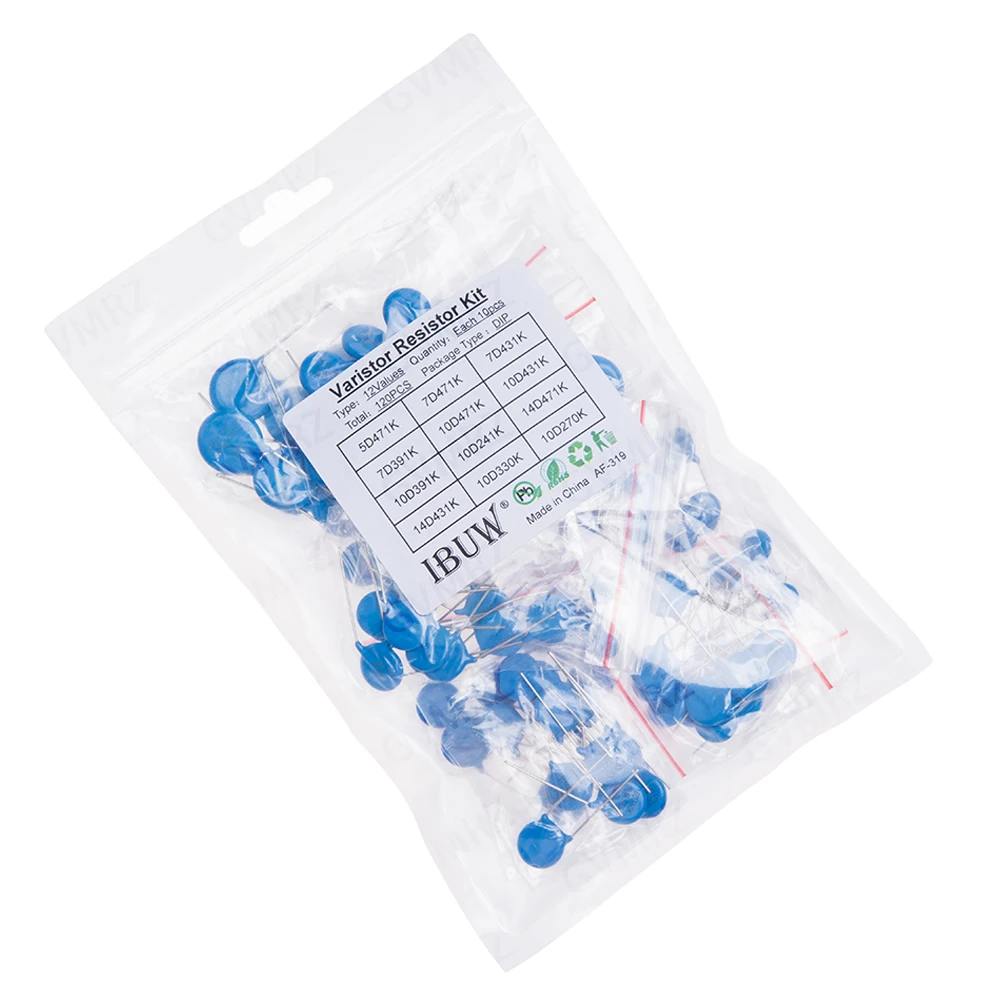 120PCS 12Values Varistor Resistor Kit 5D471K 7D471K etc. DIP Package for Surge Protection Projects 7D391K 10D330K 14D471K